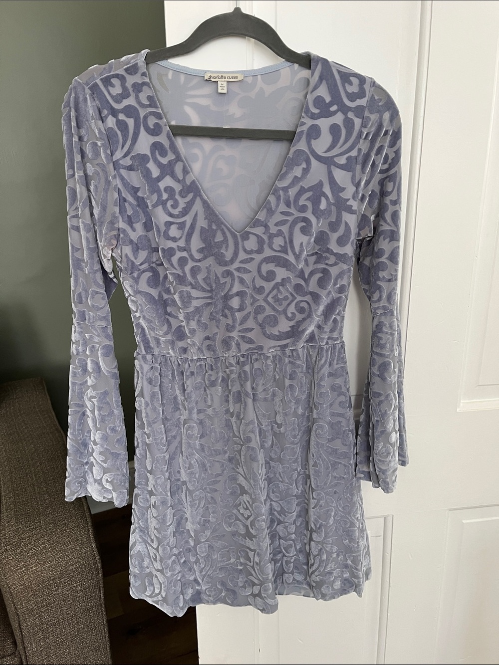 Charlotte Russe size M Blue Velvet Burnout Mini Dress